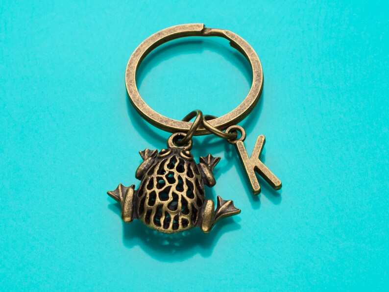 Frog Keychain Bronze Frog Key Ring Animal Charm Initial Etsy