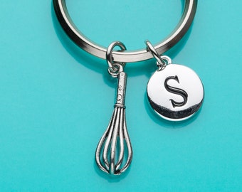 Whisk Keychain, Whisk Key Ring,  Kitchen Charm, Initial Keychain, Baker's Charm, Personalized Keychain, Custom Keychain, Charm Keychain, 377