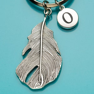 Feather Keychain, Huge Feather Key Ring, Initial Keychain, Personalized Keychain, Custom Keychain, Charm Keychain, 907