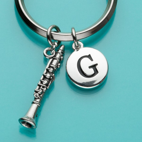 Clarinet Keychain, Clarinet Key Ring, Initial Keychain, Personalized Keychain, Custom Keychain, Charm Keychain, Musical Instrument, 77