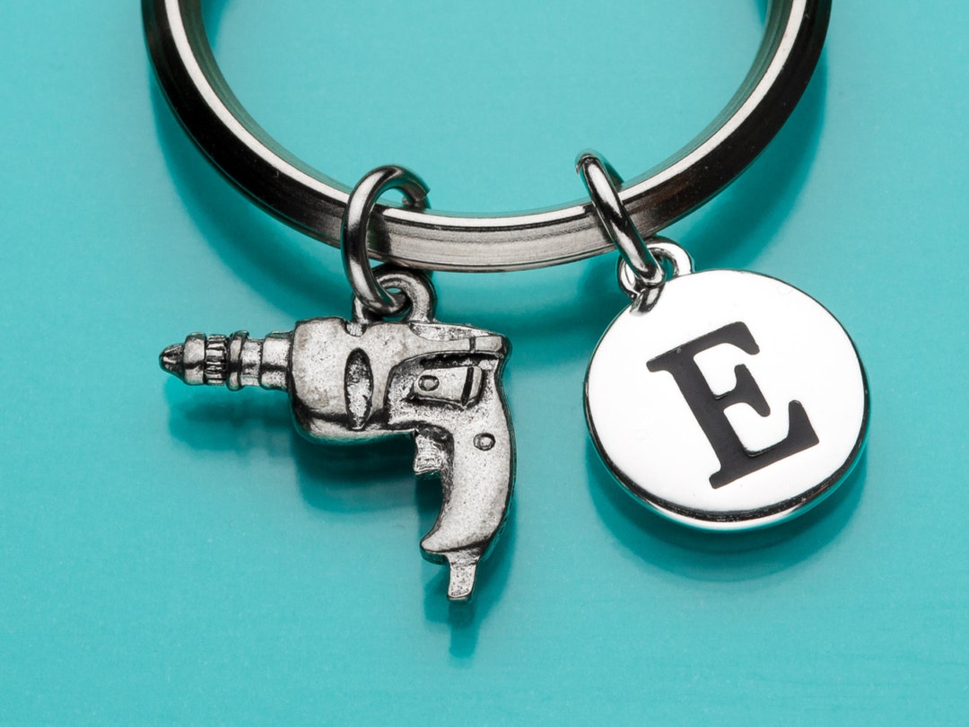 Electric Drill Keychain, Electric Drill Key Ring, Tool Charm, Initial