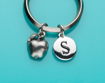 Apple Keychain, Apple Key Ring, Fruit Charm, Initial Keychain, Personalized Keychain, Custom Keychain, Charm Keychain, 13