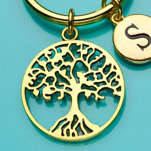Tree of Life Keychain, Lg Gold Tree of Life Key Ring, Family Tree, Initial Keychain, Personalized Keychain, Custom Charm Keychain, 914