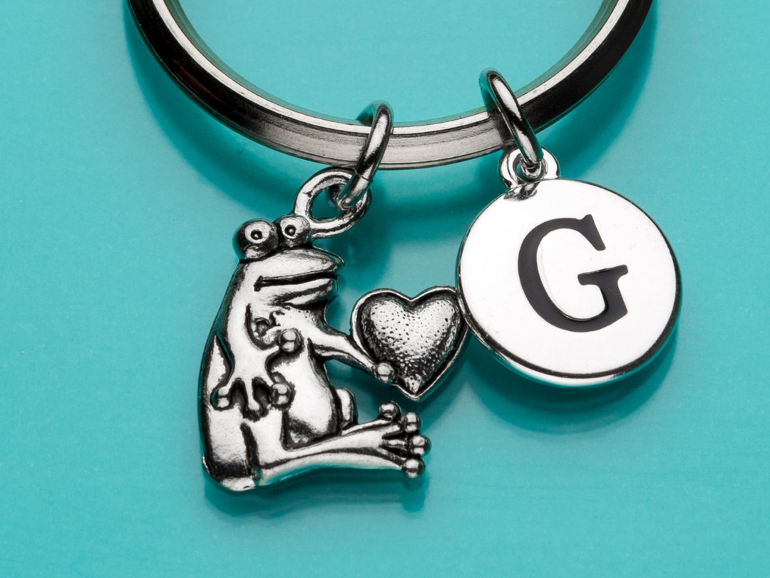 Frog With Heart Keychain, Frog With Heart Key Ring, Frog Keychain