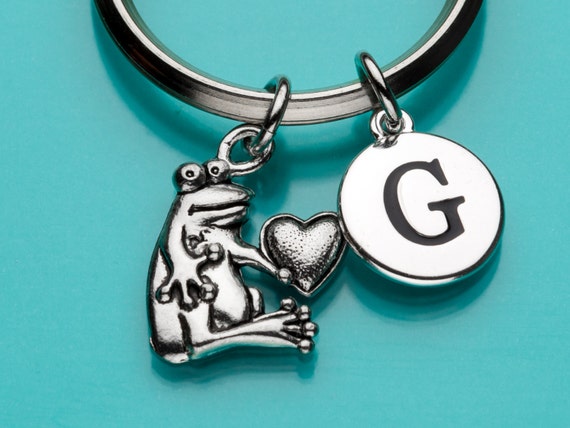 Frog With Heart Keychain, Frog With Heart Key Ring, Frog Keychain