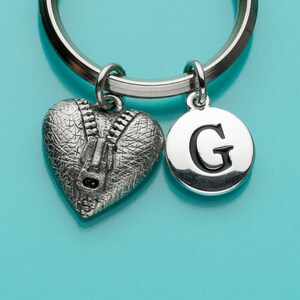 Heart with Zipper Keychain, Open Heart Key Ring, Initial Keychain, Romantic Gift, Personalized Keychain,Custom Keychain, Charm Keychain, 179