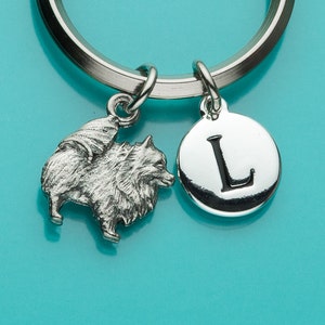 Pomeranian Keychain, Pomeranian Key Ring, Dog Keychain, Initial Keychain, Personalized Keychain, Custom Keychain, Charm Keychain, 291