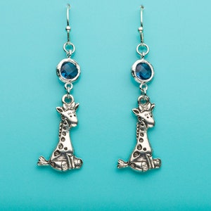 Giraffe Earrings, Cute Giraffe Earrings, Sapphire Crystal Earrings, Animal Earrings, Giraffe Gift, Dangle Earrings, Gifts for Her, 97