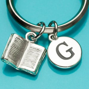 Open Book Keychain, Book Lover Key Ring, Reader Gift, Teacher Gift, Librarian Gift, Bookworm, Writer Gift, Personalized, Charm Keychain, 868