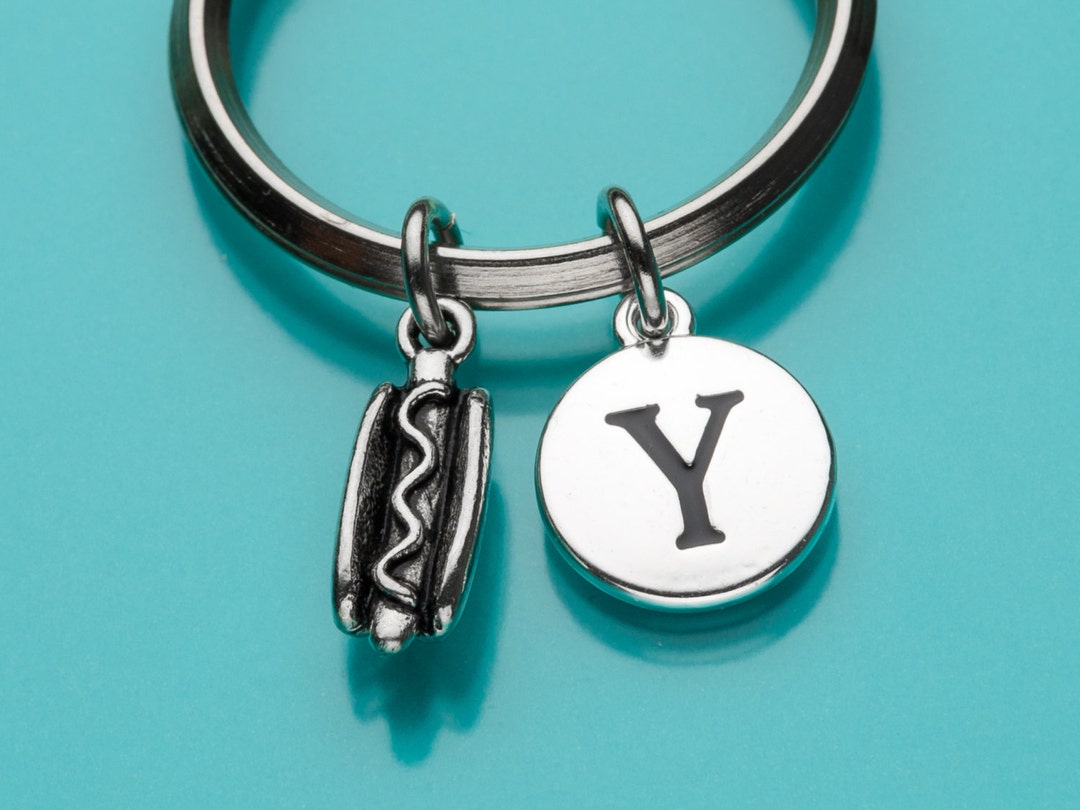 Hot Dog Keychain, Hot Dog Key Ring, Frankfurter Keychain, Food Charm