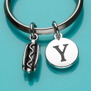 Hot Dog Keychain, Hot Dog Key Ring, Frankfurter Keychain, Food Charm, Initial Keychain, Personalized Keychain, Charm Keychain, 398