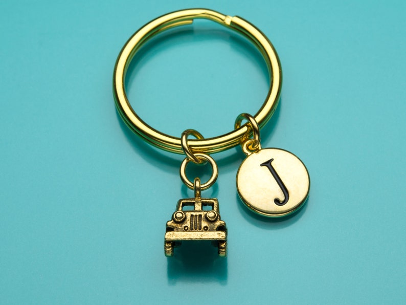 Jeep Keychain Gold Jeep Key Ring Car Keychain Initial Etsy
