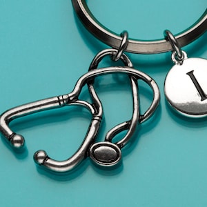 Stethoscope Keychain, Lg Stethoscope Key Ring, Doctor&#39;s Charm, Medical Instrument, Initial Keychain, Custom Keychain, Charm Keychain, 781