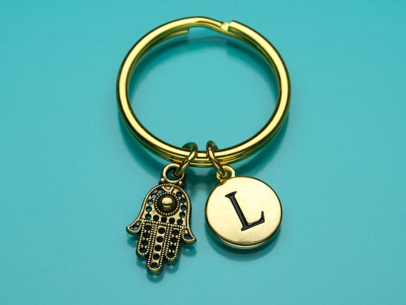 Hamsa Keychain Gold Hamsa Key Ring Evil Eye Fatima s Hand Initial Keychain Personalized Keychain Custom Keychain Charm Keychain 521 Etsy Canada