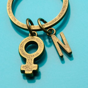 Female Symbol Keychain, Bronze Female Symbol Key Ring, Female Gender, Initial Keychain, Personalized Keychain, Custom Keychain, 527