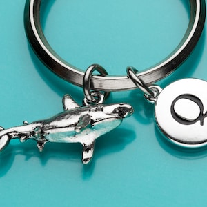 Shark Keychain, Shark Key Ring, Sea Creature, Big White Shark, Initial Keychain, Personalized Keychain, Custom Keychain, Charm Keychain, 68