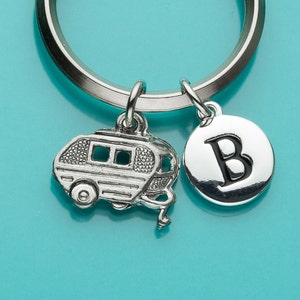 Trailer Keychain, Camper Key Ring, Camper Keychain, Caravan, Initial Keychain, Personalized Keychain, Custom, Charm Keychain, 360