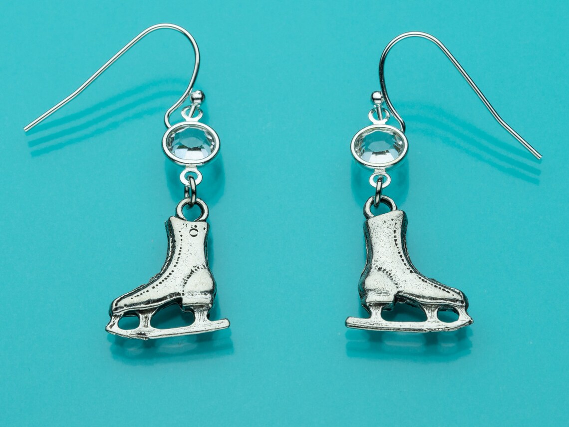 Ice Skate Earrings Ice Crystal Earrings Figure Skate Etsy