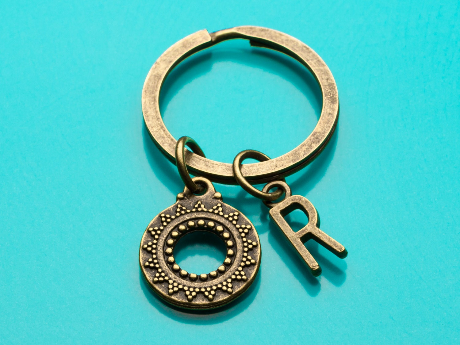 In Circle Key Rings Ancient Circle Keychain, Bronze Circle Key Ring, Granulation, Initial ...