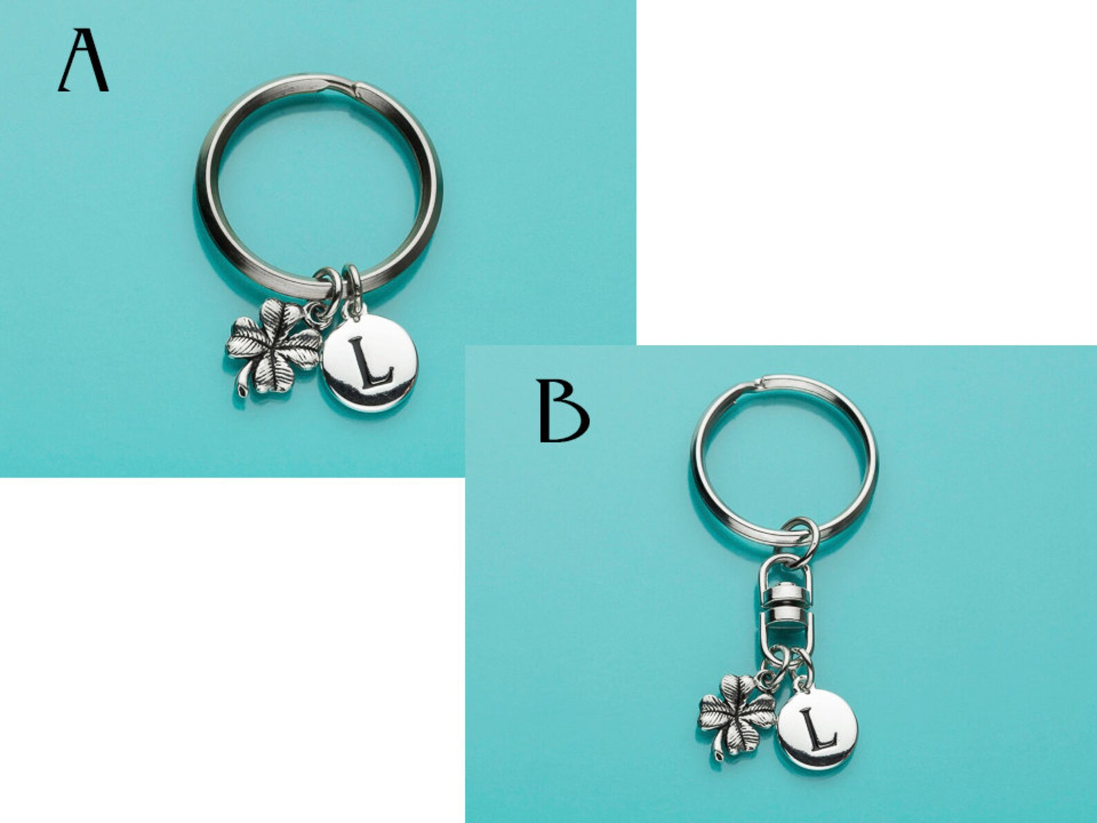 Cute Mini Metal Four Leaf Clover Keychain - 3D Green Key Fob