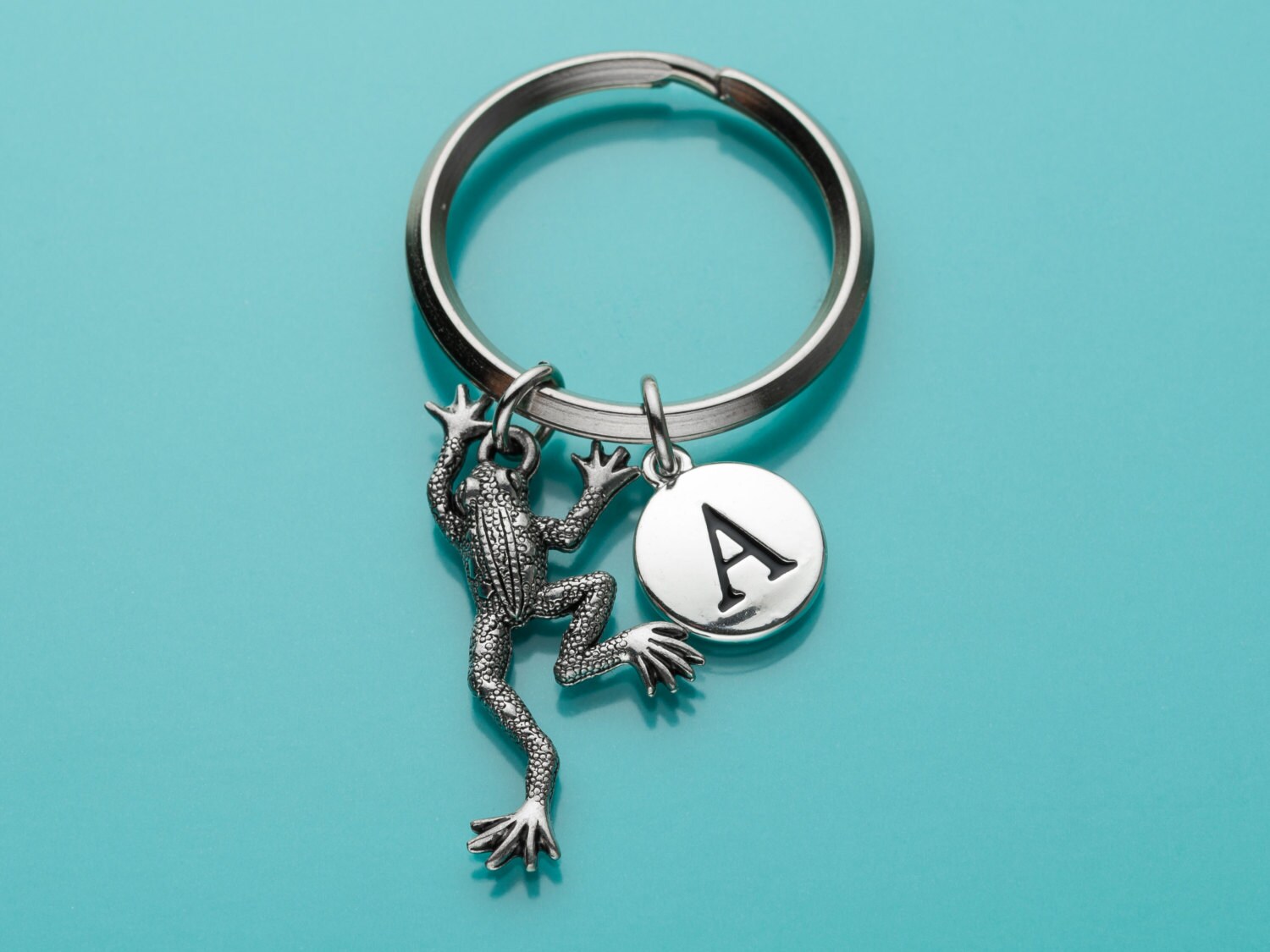 Frog Keychain Frog Key Ring Initial Keychain Personalized Etsy