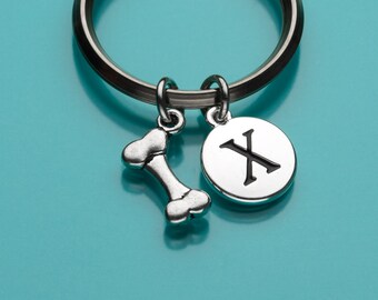 Dog Bone Keychain, Dog Bone Key Ring, Dog Charm, Pet Charm, Initial Keychain, Personalized Keychain, Custom Keychain, Charm Keychain, 460