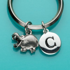 Cute Hippo Keychain, Cute Hippo Key Ring, Initial Keychain, Personalized Keychain, Gift Under 25, Charm Keychain, 98
