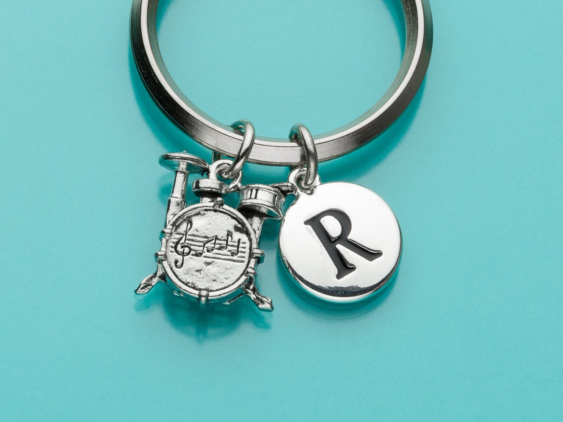 Drum Set Keychain, Drum Set Key Ring, Musician Keyring, Initial ...
