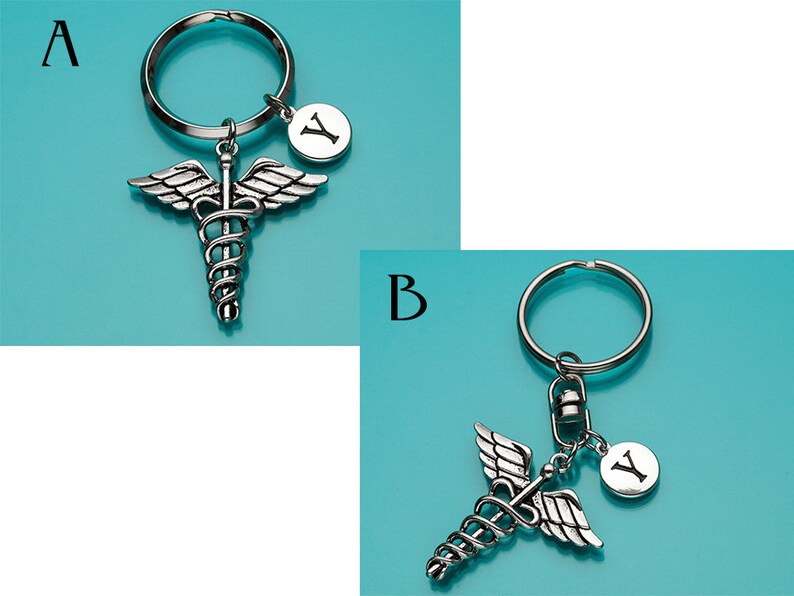 Custom Keychain 774 Doctor/'s Keychain Lg Caduceus Key Ring Caduceus Keychain Charm Keychain Initial Keychain Medical Symbol