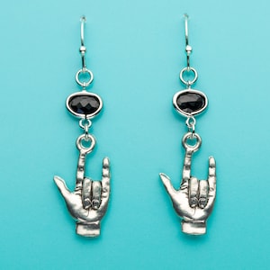 I Love You (Sign Language) Earrings, ASL, Black Crystal Love Earrings, I Love You Sign, Romantic Gift, Dangle Earrings, Gifts for Her, 203