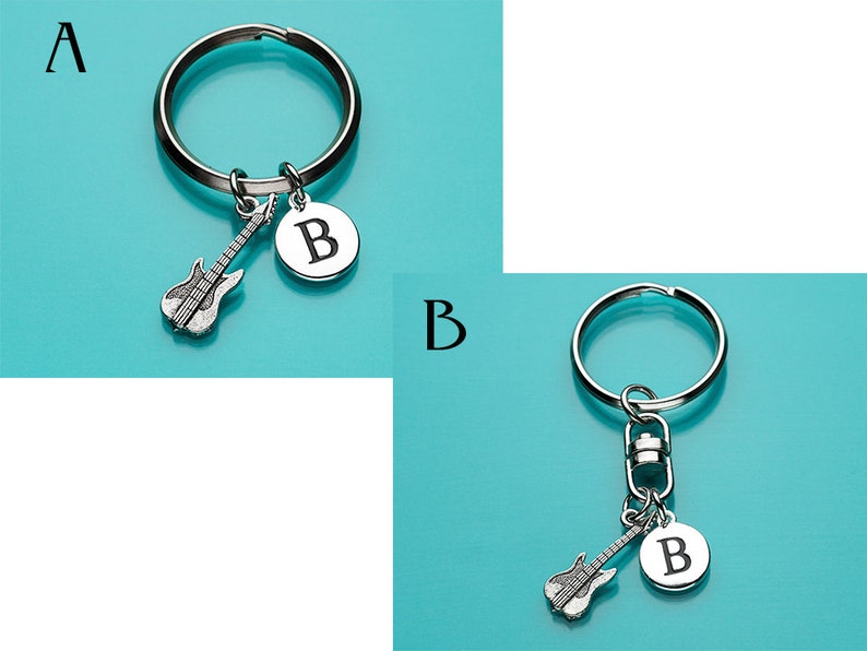 Electric Guitar Keychain, Electric Guitar Key Ring, Musical Instrument Charm, Initial Keychain, Personalized Keychain, Custom Keychain, 120 image 4