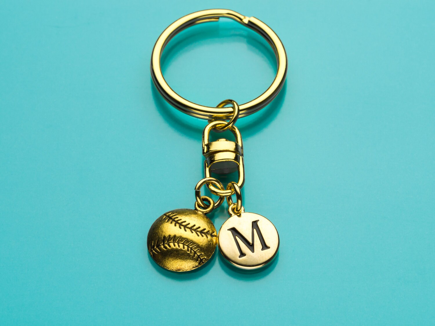Baseball Keychain Gold Baseball Key Ring Softball Keychain Etsy