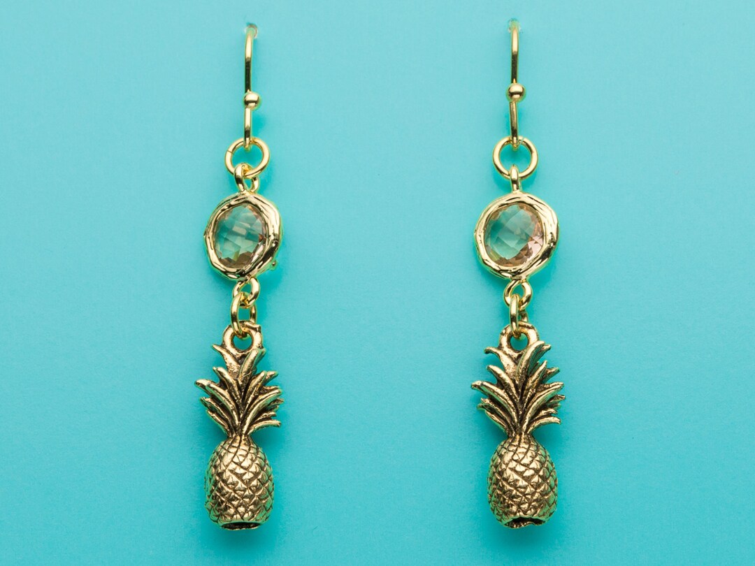 Pineapple Earrings, Gold Pineapple Earrings, Food Earrings, Peach