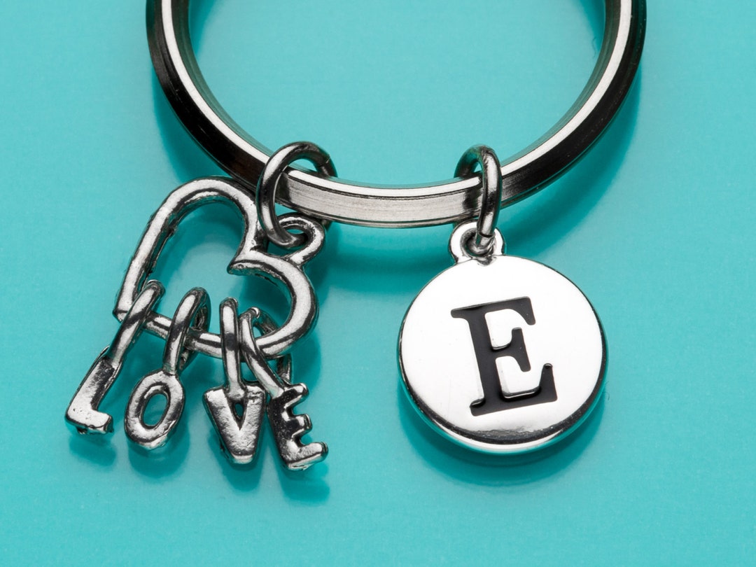 Love Heart Keychain, Love Heart Key Ring, Initial Keychain, Romantic