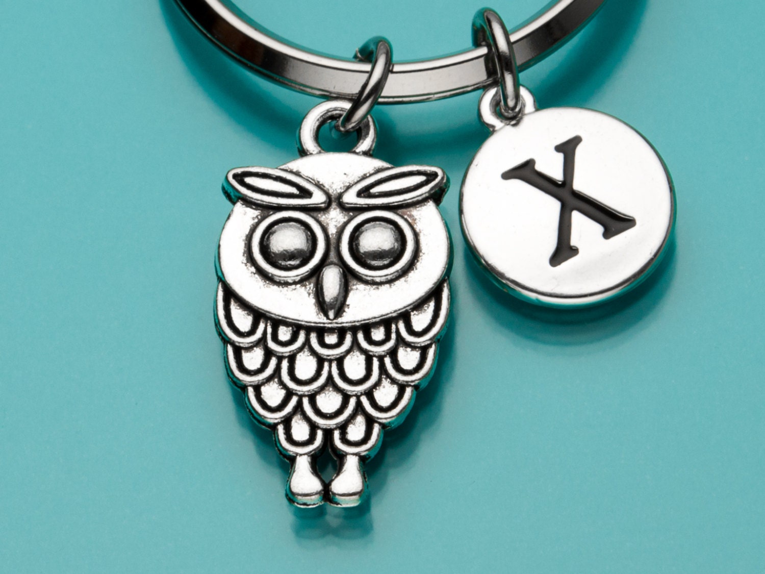 Owl Keychain, Owl Key Ring, Bird Charm, Initial Keychain, Personalized Keychain, Custom Keychain, Ch
