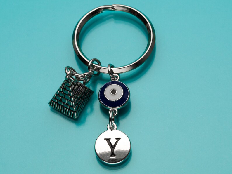 Egyptian Keychain Egyptian Pyramid Key Ring Evil Eye Etsy