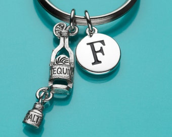 Porte-clé tequila, porte-clé tequila, bouteille de tequila et sel, porte-clé initial, porte-clé personnalisé, porte-clé personnalisé, porte-clé breloque, 399