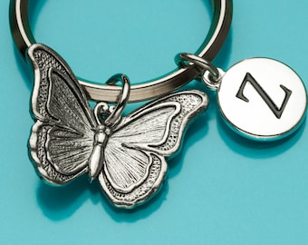 Butterfly Keychain, Monarch Butterfly Key Ring, Initial Keychain, Personalized Keychain, Gift Under 25, Charm Keychain, 864