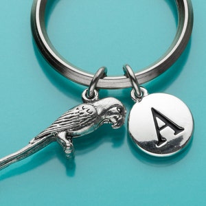 Parrot Keychain, Parrot Key Ring, Bird Keychain, Initial Keychain, Personalized Keychain, Custom Keychain, Charm Keychain, 270