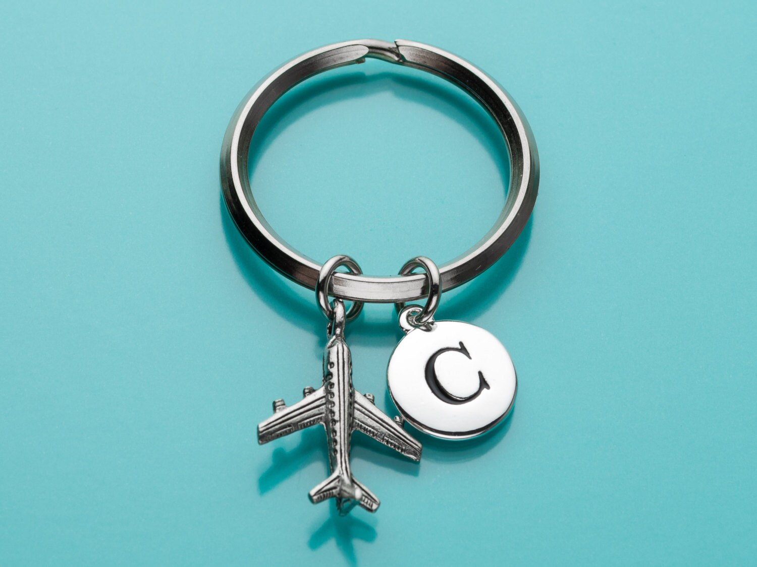 Airplane Keychain, Airplane Key Ring, Initial Keychain, Personalized ...