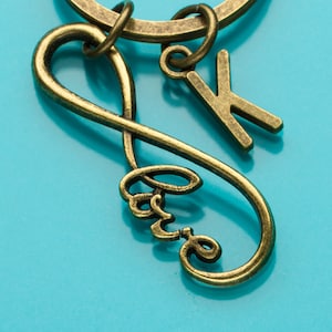 Love Infinity Keychain, Bronze Love Infinity Key Ring, Forever Charm, Initial Keychain, Personalized Keychain, Custom Keychain, 572