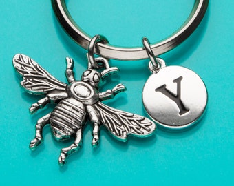 Queen Bee Keychain, Bee Key Ring, Bumble Bee Keyring, Initial Keychain, Personalized Keychain, Custom Keychain, Charm Keychain, 578