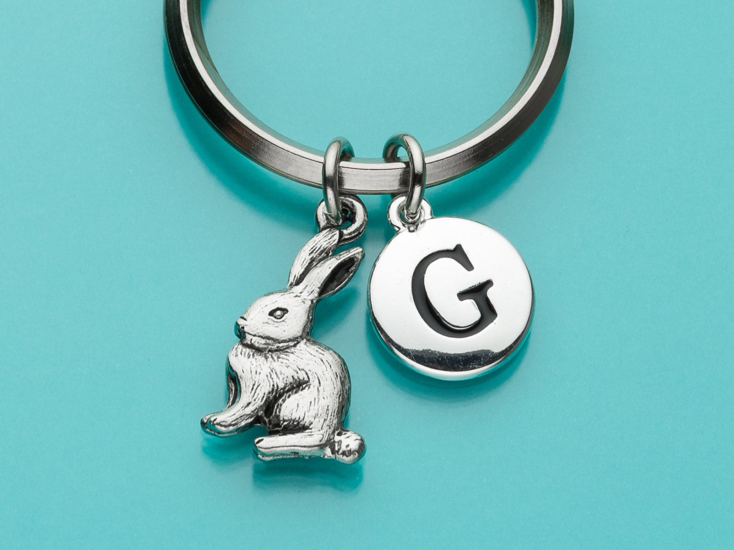 Bunny Keychain Bunny Rabbit Key Ring Initial Keychain Etsy