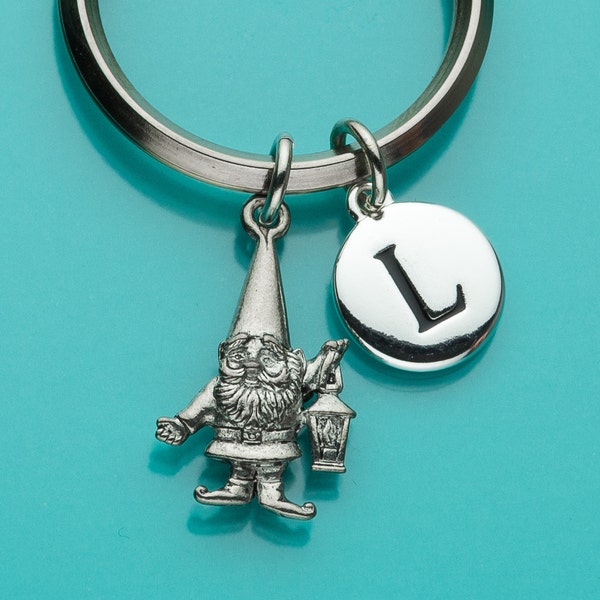 Gnome Keychain, Gnome Key Ring, Initial Keychain, Personalized Keychain, Custom Keychain, Charm Keychain, 160