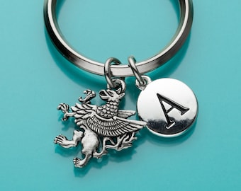 Griffin Keychain, Griffin Key Ring, Initial Keychain, Personalized Keychain, Custom Keychain, Charm Keychain, 171