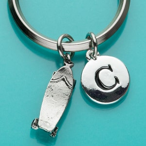 Skate Board Keychain, Skateboard Key Ring, Sports, Initial Keychain, Personalized Keychain, Custom Keychain, Charm Keychain, 323
