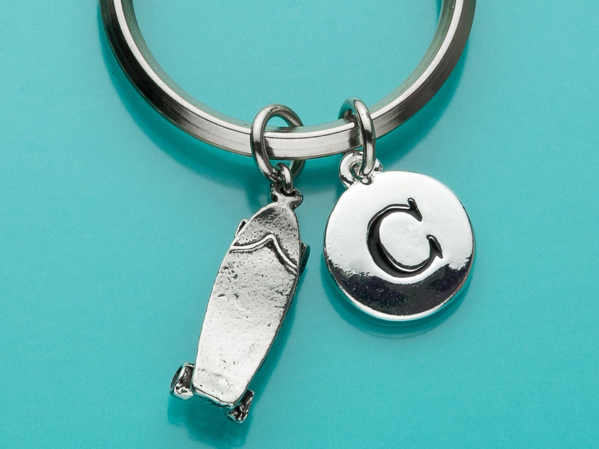 Skate Board Keychain, Skateboard Key Ring, Sports, Initial Keychain, Personalized Keychain, Custom Keychain, Charm Keychain, 323