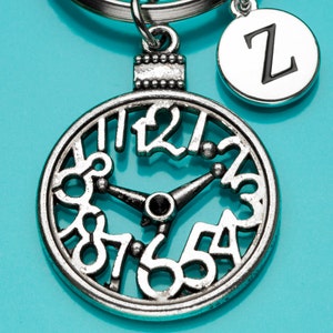 Clock Keychain, Clock Key Ring, Pocket Watch Charm, Initial Keychain, Personalized Keychain, Charm Keychain, 885