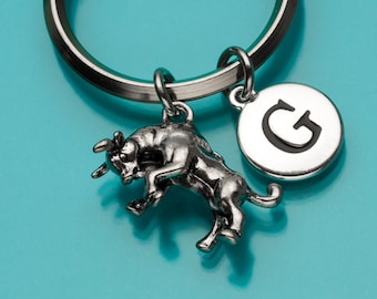 Bull Keychain, Bucking Bronco Key Ring, Bull Keyring, Initial Keychain, Personalized Keychain, Custom Keychain, Charm Keychain, 770