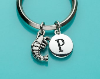 Shrimp Keychain, Shrimp Key Ring, Small Prawn, Sea Creature, Initial Keychain, Personalized Keychain, Custom Keychain, Charm Keychain, 322